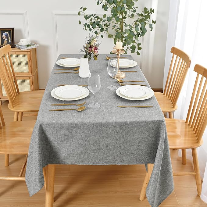 JIUZHEN Square Table Cloth Faux Linen Farmhouse Tablecloth Wrinkle & Stain Resistant Table Cover for Kitchen Dining, Holiday Party Dinner, Grey, 70 x 70 Inch