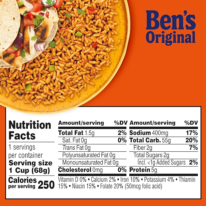 BEN'S ORIGINAL Spanish Style Rice Single Serve Cup, Snack or Side, Microwave in 3.5 Minutes, 2.4 oz (Pack of 8)