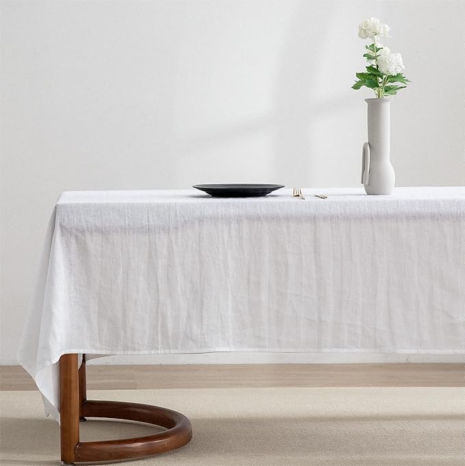 EVERLY 100% Pure Linen Rectangle Tablecloths 60x132Inches for Dining, Buffet Parties, Picnic,Events, Weddings and Restaurants, Decorative Halloween, Thanksgiving Machine Washable Tablecloths-White