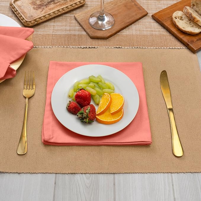 Blue Needles Solid Cloth Napkins Set of 6 Salmon 100% Cotton Dinner Napkins 18x18 inches - Soft, Reusable, Absorbent & Washable Linen, Ideal for Christmas Events, Parties & Everyday Use