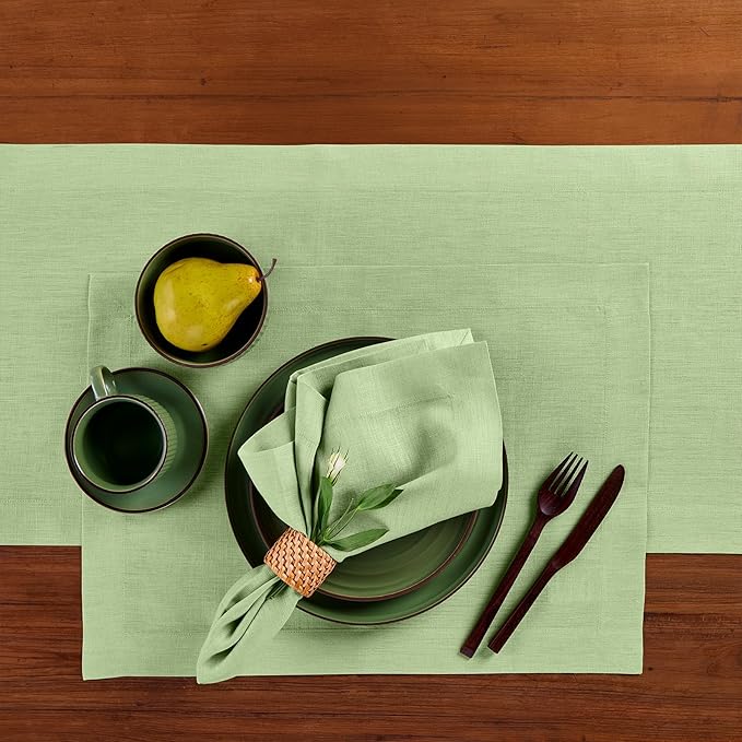 Solino Home Linen Napkins Set of 4-100% Pure Linen Laurel Green Dinner Napkins Cloth 20 x 20 Inch for Spring, Easter, St Patricks Day - Fete, Handcrafted and Machine Washable