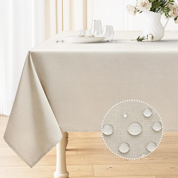 Smiry Rectangle Table Cloth Linen Textured, Waterproof Spillproof Anti-Wrinkle Burlap Tablecloth, Washable Decorative Fabric Table Cover for Dining, Party, Banquet, 60 x 120 Inch, Beige
