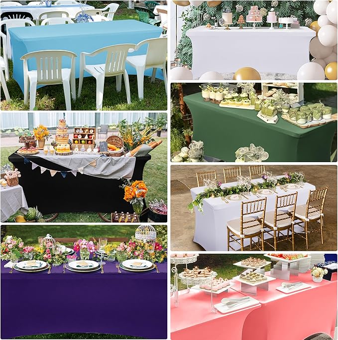 Obstal 6 Pack Stretch Spandex Table Covers for 6 Foot Tables - 6 FT Universal Rectangular Fitted Tablecloth Protector for Wedding, Banquet, Party, 72 Length x 30 Width x 30 Height Inches, Wine Red