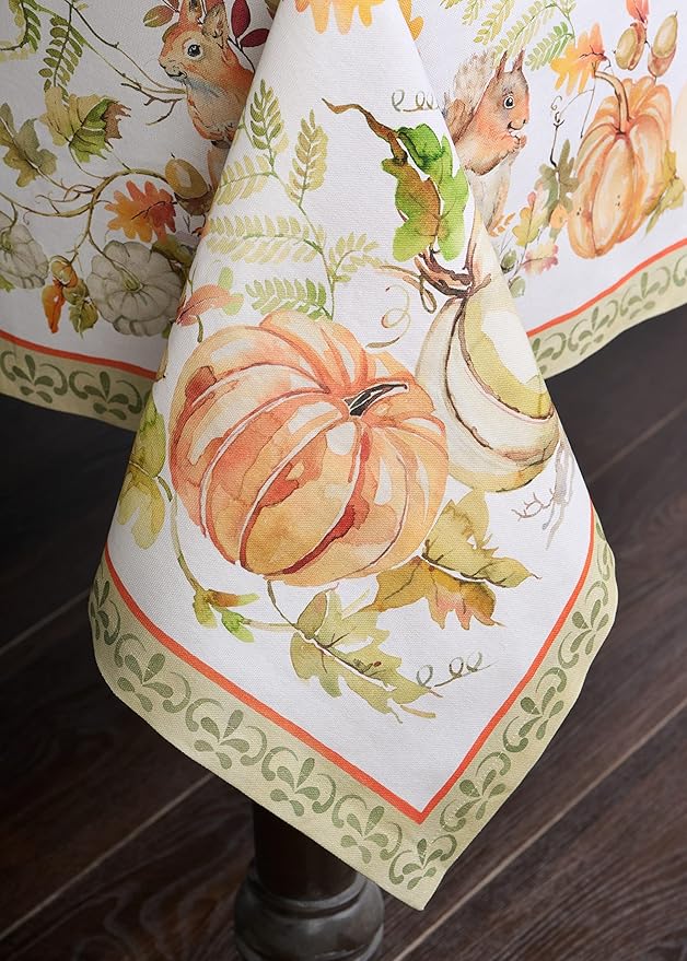 Maison d' Hermine Table Cloth Rectangle Table 100% Cotton 70 x 108 Inches Fall Tablecloth Reusable Everyday Use for Thanksgiving Christmas Decorations Dining Farmhouse Party (Pumpkin Passion)