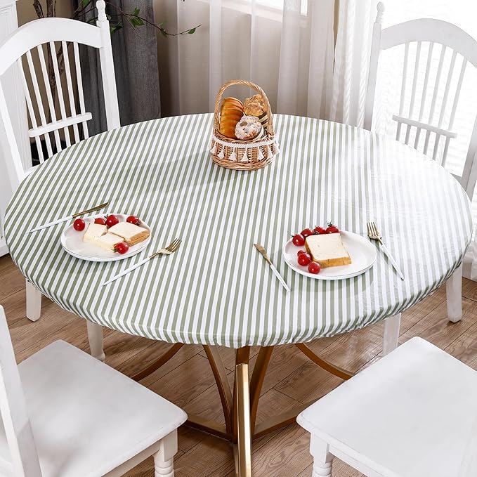 Walrus Round Vinyl Fitted Tablecloth with Flannel Backing Elastic Edge Design Table Cover Waterproof Oil-Proof PVC Table Cloth Stain-Resistant Best for 57"-66" Round