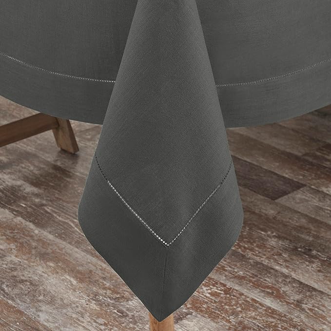 D'Moksha Homes Charcoal Grey Linen Tablecloth for Rectangle Tables 60 x 144 Inch - 100% Pure Linen Grey Table Cloth - Classic Hemstitch, Machine Washable Dining Tablecloth for Spring, Easter