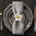 Decozen Set of 16 White Gold Napkin Rings in Floral Design, Festive, Table Decor Setting for Holiday, Wedding, Birthday, Kitchen, Home Decor, Housewarming Gift - Mothers Day Decorations