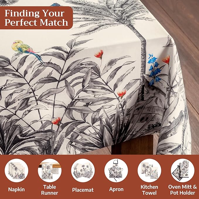 Maison d' Hermine Table Cloth Rectangle Table 100% Cotton 70 x 120 Inches Fall Tablecloth Reusable Everyday Use for Thanksgiving Christmas Decorations Dining Farmhouse Party (Amazonia)