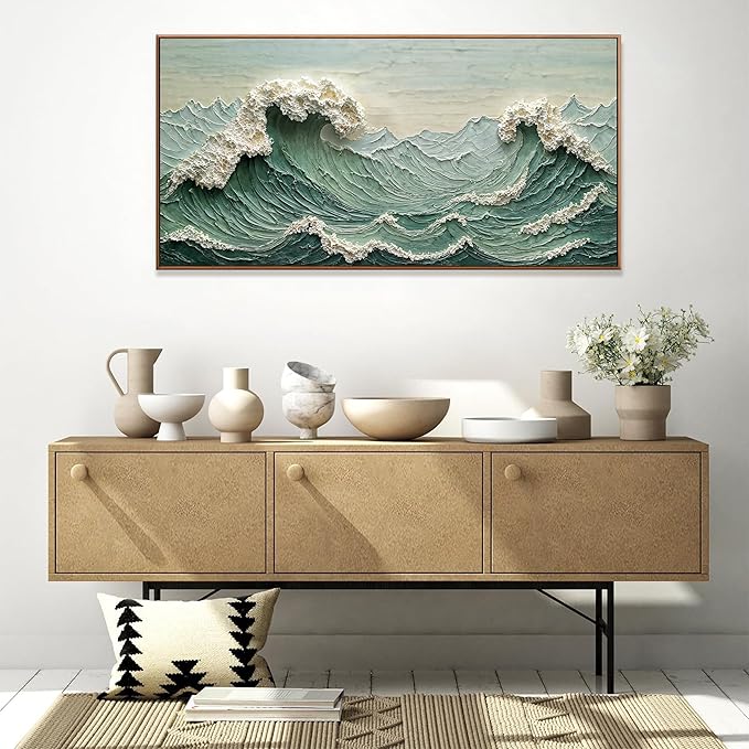 Sea Wave Abstract Green Wall Art For Living Room Artwork Canvas Art Wall Decor Painting Abstract Wall Decor Print Picture For Bedroom Office Hotel Home Wall Decoration 24 X 48 Inch With Framed