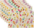 Summer Ice Cream Cloth Placemats,Fruits Popsicle Heat-Resistant Table Placemats Set of 6, Washable Linen Place Mats for Dining Room Table Decor Home Restaurant Cafes Holiday Party 11.8x17.7 Inch