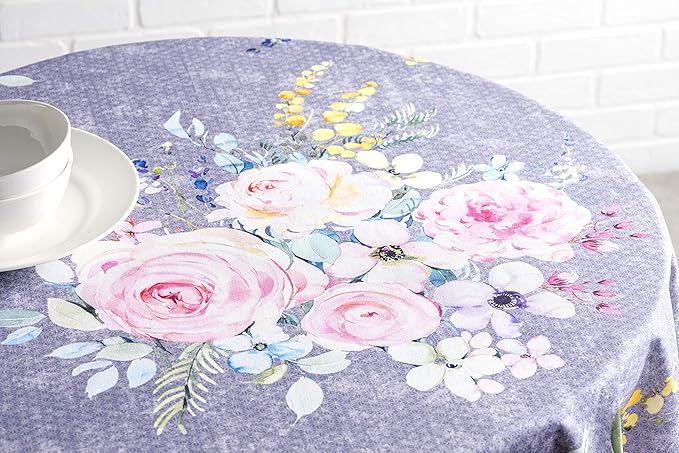 Maison d' Hermine Table Cloth Round Table 100% Cotton 63 Round Inches Tablecloth Reusable Decorative for Dining Room Farmhouse Home Valentines Day Decorations Spring Summer- Sweet Rose Lavender - Lush
