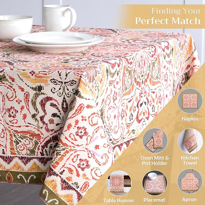 Maison d' Hermine Table Cloth Rectangle Table 100% Cotton 70 x 140 Inches Fall Tablecloth Reusable Everyday Use for Thanksgiving Christmas Decorations Dining Farmhouse Party (Damask)