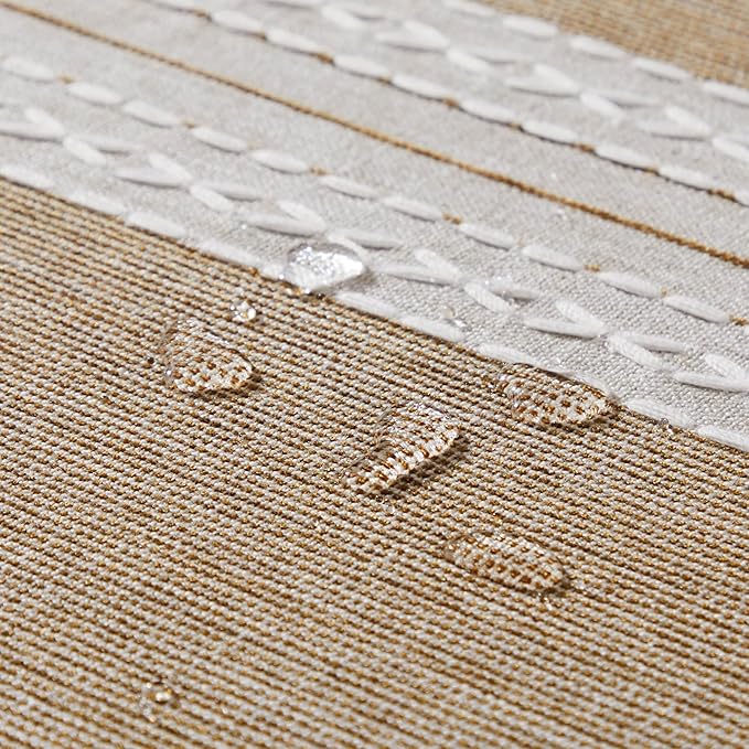 ZeeMart Contrast Linen Table Cloth Rectangle Table Cloths 52x70 Inch Mid-Stripe Brown, Farmhouse Style Heavy Weight Beige Tablecloth, Water Resistant Burlap Tablecloths