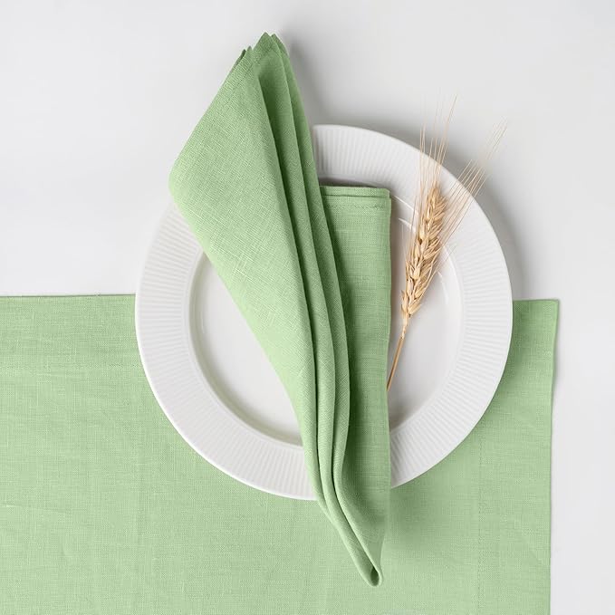 D'Moksha Homes Sage Green Linen Napkins 18 x 18 Inch - 100% Pure Linen Cloth Washable Dinner Napkins Set of 4 for Spring, St Patricks Day, Easter