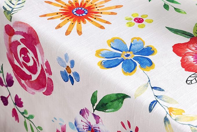 Maison d' Hermine Table Cloth Rectangle Table 100% Cotton 70 x 90 Inches Tablecloth Reusable Decorative for Dining Room Farmhouse Home Valentines Day Decorations Spring Summer - Happy Florals - Sweety