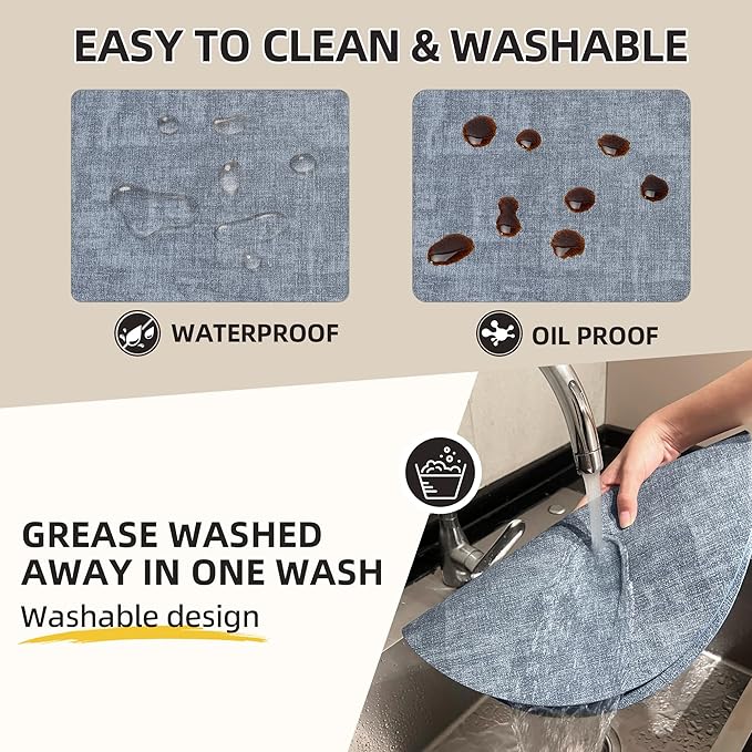 15 inch Faux Leather Round Placemats Set of 4 Non-Slip Washable Wipeable Table Mats, Heat Resistant Waterproof Oilproof Place Mats for Kitchen, Dining, Party, Indoor, Outdoor Blue