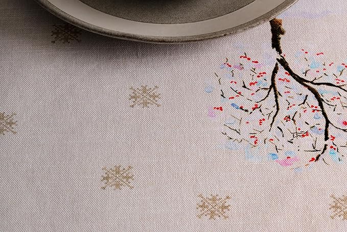 Maison d' Hermine Table Cloth Round Table 100% Cotton 63 Inches Fall Tablecloth Reusable Everyday Use for Thanksgiving Christmas Decorations Dining Farmhouse Party (Rural Christmas)