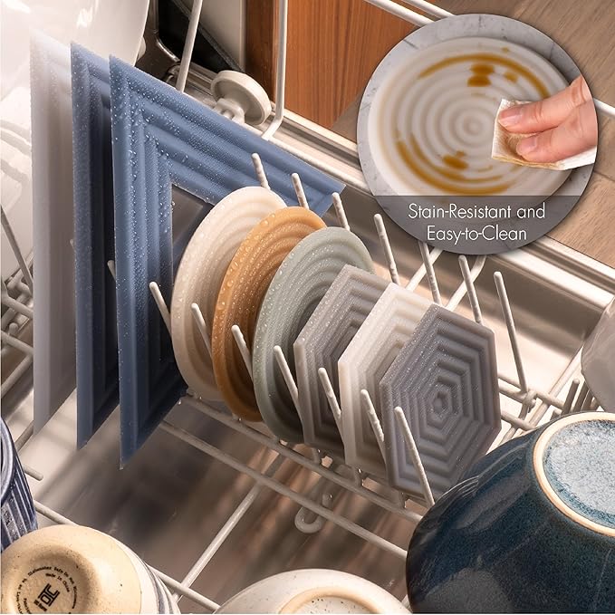 The Degrē Coasters XL (Indigo Wash, Set of 6) by LINE+ARC. 10mm Thick, Dishwasher Safe, Stain-Resistant, Outdoor, Coffee Table, Silicone, Modern, Mid Century, Drink, Non-Absorbent, Housewarming Gift