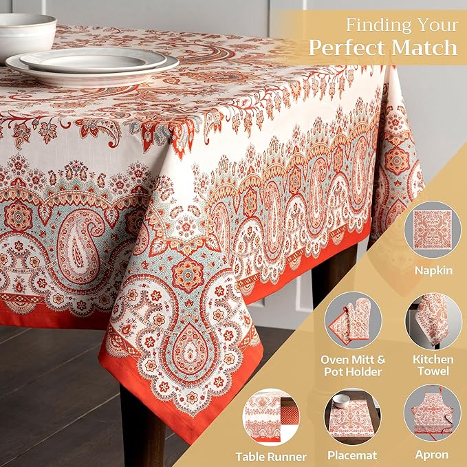 Maison d' Hermine Table Cloth Rectangle Table 100% Cotton 70 x 108 Inches Fall Tablecloth Reusable Everyday Use for Thanksgiving Christmas Decorations Dining Farmhouse Party (Cachemire)