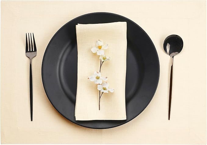 D'Moksha Homes Linen Vanilla Cream Placemats Set of 4-100% Pure Linen Placemats 14 x 19 Inch for Spring, Easter - Handcrafted and Machine Washable