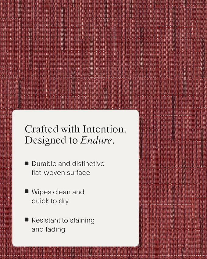 Chilewich Bamboo Placemats Set of 4 - Woven Oval Placemats - Reusable, Stain-Resistant, Indoor/Outdoor Tabletop Protection - 19" x 14" - Cranberry