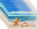 Ocean Starfish Placemats Set of 6,Nautical Seashell Coastal Linen Washable Kitchen Dining Table Mats Heat Resistant Place Mats for Home Party Indoor Holiday 12x18 Inch