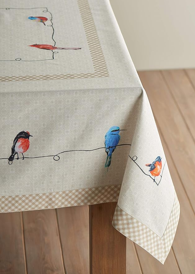 Maison d' Hermine Table Cloth Rectangle Table 100% Cotton 70 x 120 Inches Tablecloth Reusable Decorative for Dining Room Farmhouse Home Valentines Day Decorations Spring Summer - Birdies on Wire