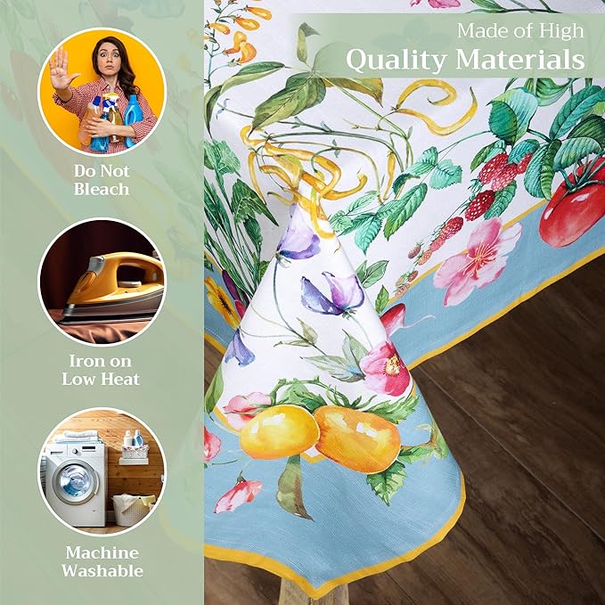 Maison d' Hermine Table Cloth Rectangle Table 100% Cotton 70 x 90 Inches Tablecloth Reusable Decorative for Dining Room Farmhouse Home Valentines Day Decorations Spring Summer - Giverny