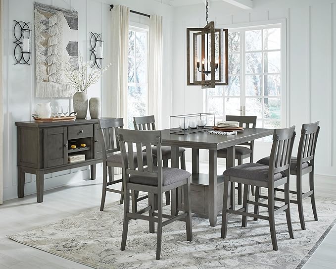 Signature Design by Ashley Hallanden Modern Farmhouse Counter Upholstered Barstool, Set of 2, Comb-back Design, Solid Wood, 25.75" , Dark Gray