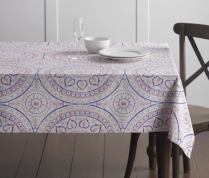 Maison d' Hermine Table Cloth Rectangle Table 100% Cotton 60 x 108 Inches Tablecloth Reusable Decorative for Dining Room Farmhouse Home Valentines Day Decorations Spring Summer - Mandala
