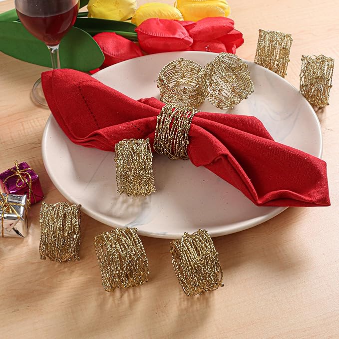 Mesh Napkin Rings Set of 12 - Handmade Napkin Holder for Wedding, Dinner Parties, Easter, Reception, Kitchen, Family Gathering, Everyday Use - Set Your Table with Style - Gold