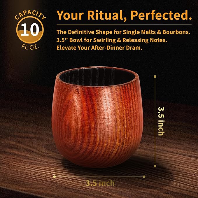 Charred Wooden Whiskey Glass 10oz | Handcrafted Old Fashioned Tumbler with Stones & Coaster | Bourbon Gift Set for Men, Dad, Husband (1 Pack)