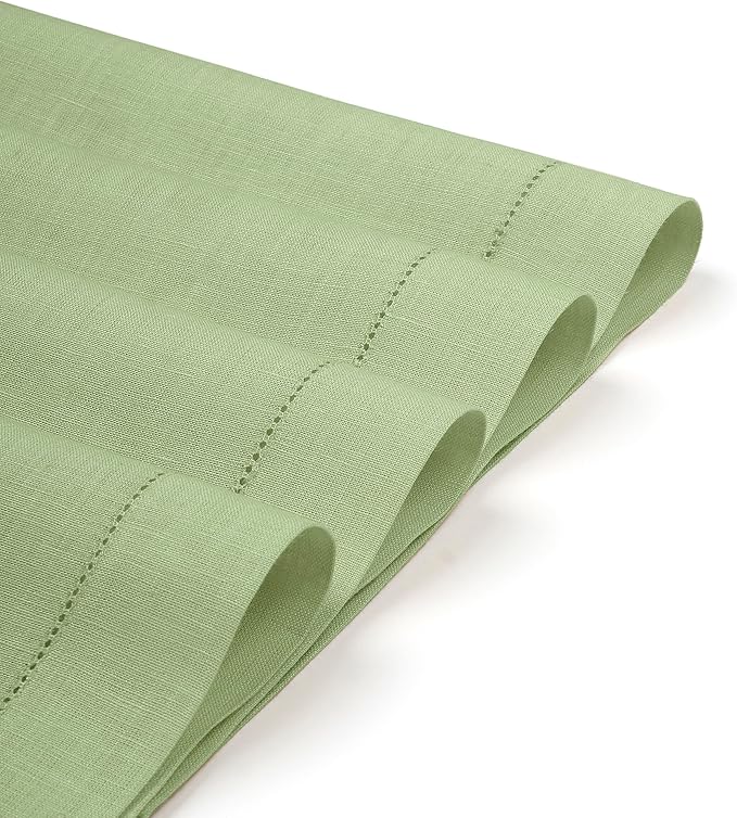 D'Moksha Homes Sage Green Linen Cloth Placemats Set of 4-100% Pure Linen Hemstitch Placemats 14 x 19 Inch - Classic Hemstitch Table Place Mats for St Patricks Day, Easter - Machine Washable