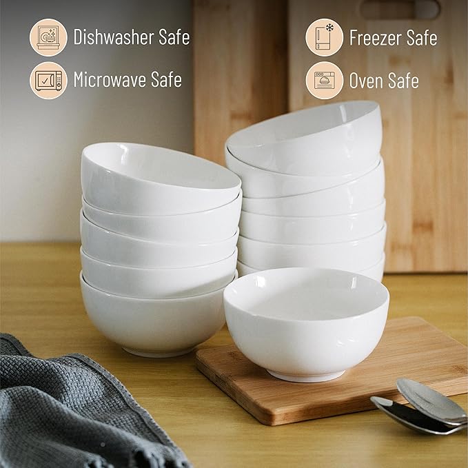 Brew To A Tea BTaT- White Bowls Set of 6, 16 oz, White Cereal Bowls Set of 6, Christmas Gifts