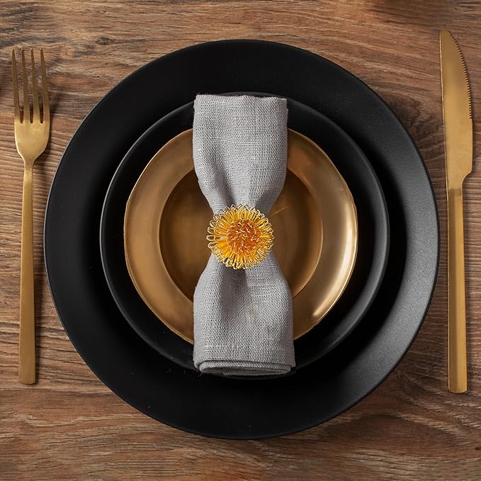 Decozen Set of 12 Gold Napkin Rings in Floral Design, Festive, Table Decor Setting for Holiday, Wedding, Birthday, Kitchen, Home Decor, Housewarming Gift - Thanksgiving & Christmas Gift Decoration
