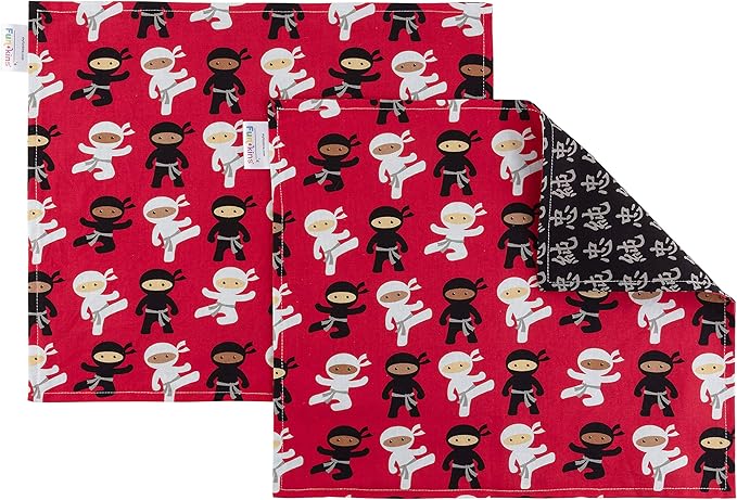 Funkins Reusable Cloth Placemats for Kids & Lunch Boxes | Reusable, Eco-Friendly | 15"x13", 2-ply, Thick, Absorbent, Machine Washable | Set of 2 Placemats (Ninjas)