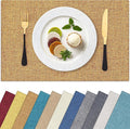 Homaxy Cloths Placemats for Dining Table Set of 8, Heat Resistant Washable Cotton Linen Blend Table Mats, Easy to Clean Place Mats for Indoor Outdoor Party Kitchen Decoration, 13" x 19", Amber
