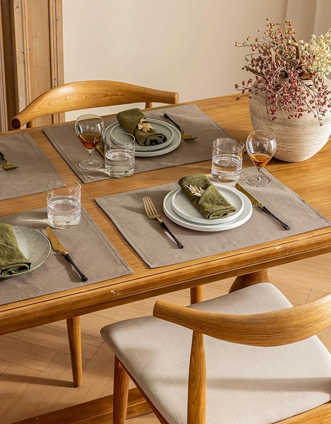 Rectangle Cloth Table Placemats Set of 12 Water Repellent Non Slip Heat Resistant Washable Linen Dining Place Mats Farmhouse Modern Table Decor 12x18 Inch