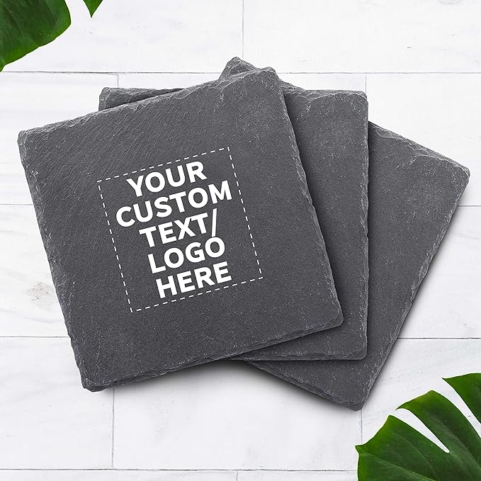 Custom Sohag Square Slate Coasters Set of 50, Personalized Bulk Pack - Table Decor, Kitchen Decor, Wedding Favors - Black