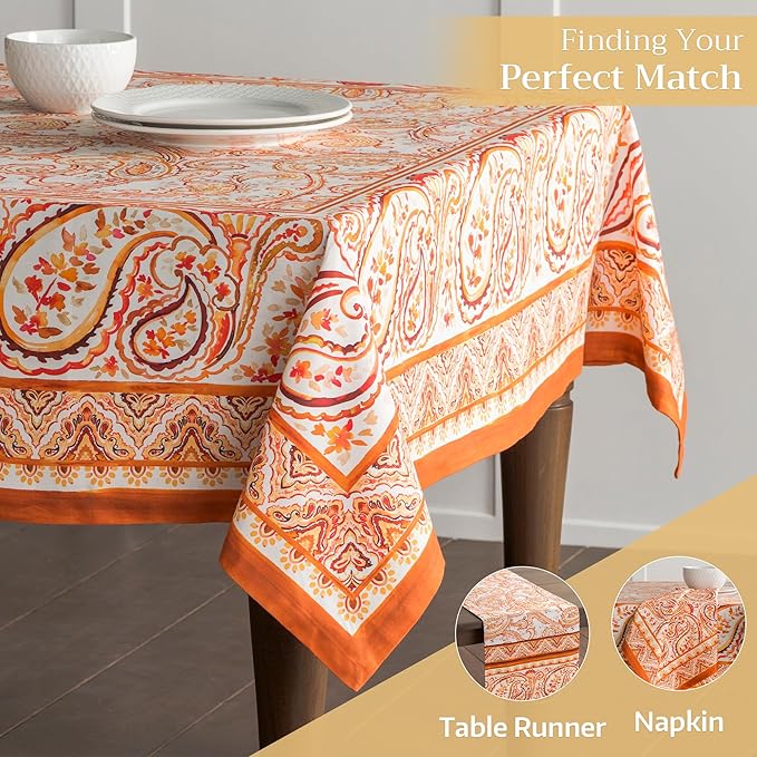 Maison d' Hermine Table Cloth Round Table 100% Cotton 69 Inches Fall Tablecloth Reusable Everyday Use for Thanksgiving Christmas Decorations Dining Farmhouse Party (Palatial Paisley)