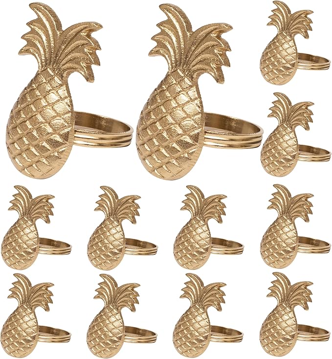 ALPHA Living HOME Set of 12 Napkin Rings Pineapple Antique Gold Bulk Elegant Napkin Rings Thanksgiving Christmas Napkin Holder Handmade Buckles Rings for Farmhouse Table Decor Harvest Wedding Party