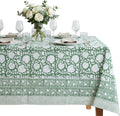 ATOSII Shalimar Green 100% Cotton Spring Summer Tablecloth, Handblock Print Rectangle Table Cover for Dining, Parties, Wedding, Outdoors, Easter Table Cloth I 72 X 140 Inches I 12 Seater