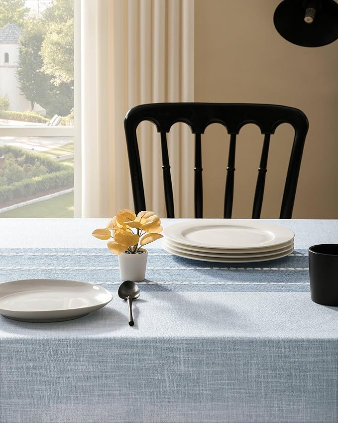 ZeeMart Contrast Linen Table Cloth Square Table Cloths 52x52 Inch Blue, Farmhouse Style Heavy Weight Blue Tablecloth, Water Resistant Burlap Tablecloths