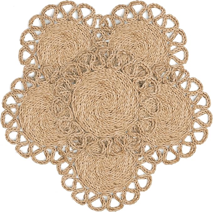 13.8" Corn Husk Woven Round Placemats Set of 6 - Wicker Boho Farmhouse Placemats - Rattan Table Mats Like Water Hyacinth for Dining Table, Wedding, Home