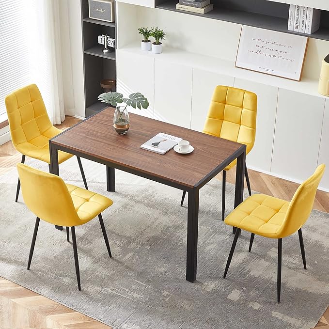 Dining Room Set for 4, 47" Rectangular Table with Durable MDF Tabletop Easy Clean & 4 Elegant Velvet Dining Chair Upholstered Living Chair with Backrest for Dining Room, Restaurant