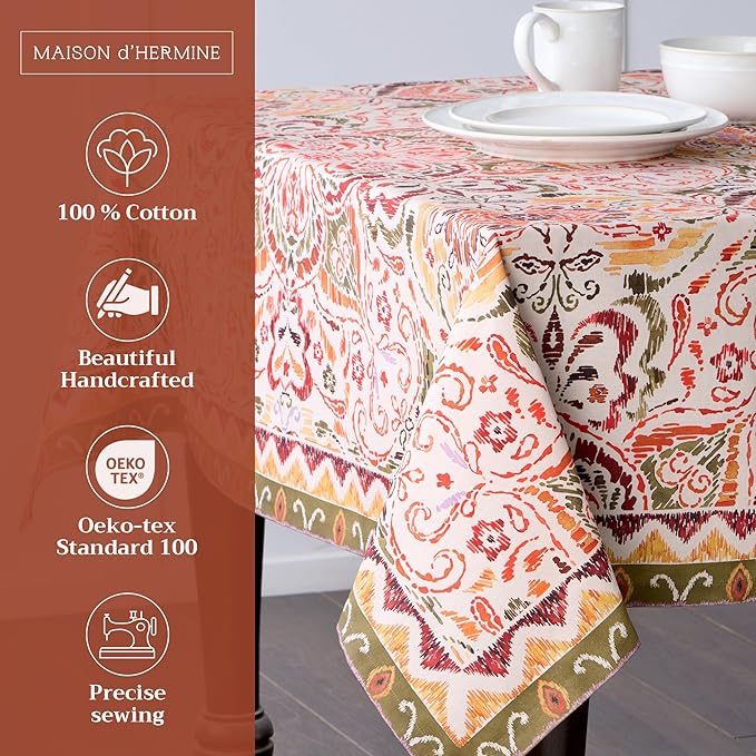 Maison d' Hermine Table Cloth Square Table 100% Cotton 54 x 54 Inches Fall Tablecloth Reusable Everyday Use for Thanksgiving Christmas Decorations Dining Farmhouse Party (Damask)
