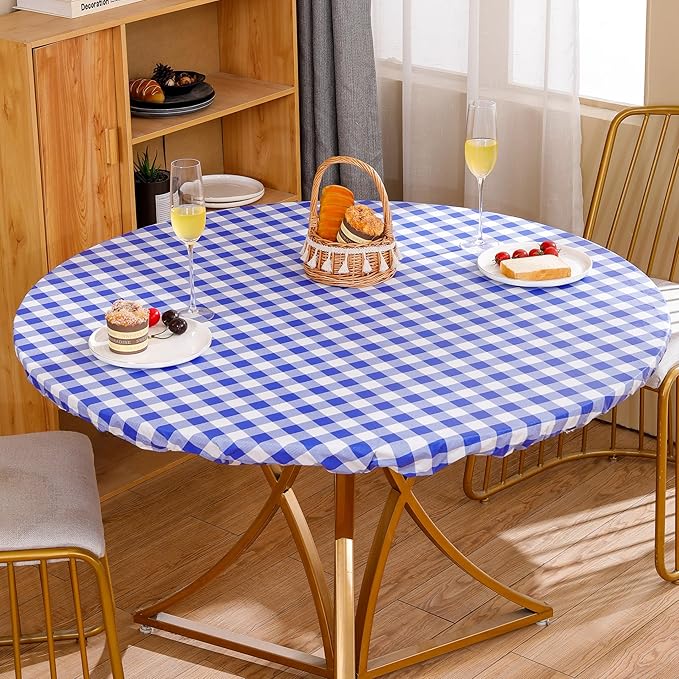 Walrus Round Vinyl Fitted Tablecloth with Flannel Backing Elastic Edge Design Table Cover Waterproof Oil-Proof PVC Table Cloth Stain-Resistant Best for 37"-44" Round
