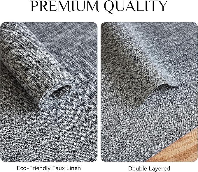 Softalker Faux Linen Placemats Set of 8-12 x 18 Inch, Heat Resistant Double Layered Durable Burlap Farmhouse Place Mats, Non-Slip Washable Rustic Table Mats for Dining, Kitchen, Party（Light Grey