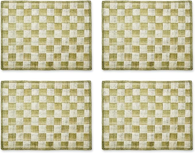 MACKENZIE-CHILDS Set of 4 Sinamay Placemats, Durable Woven Table Mats, Green