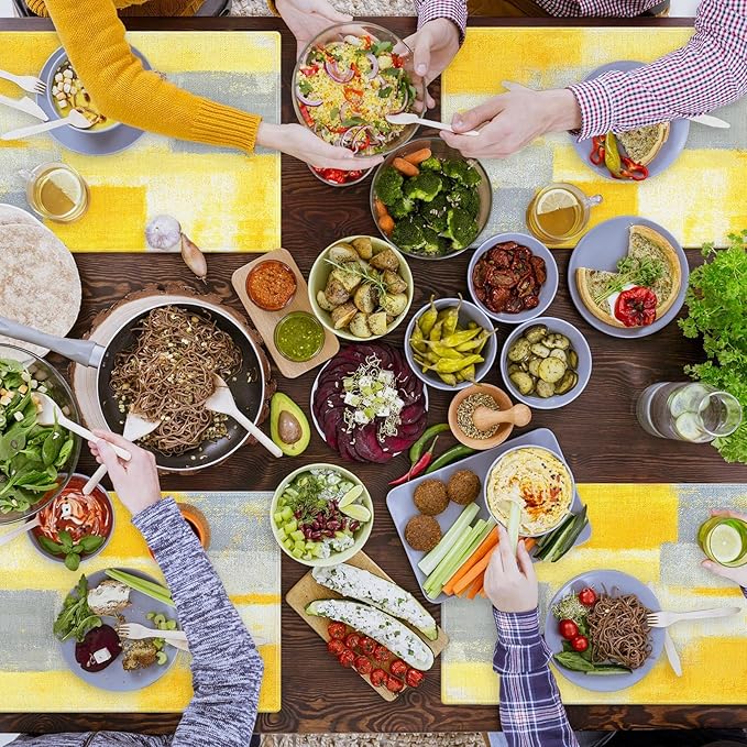 Emvency Farmhouse Placemats Set of 4, 12x18 Inch Modern Grey White and Yellow Art Painting Table Mats for Outdoor Home Party Kitchen Dining Decoration